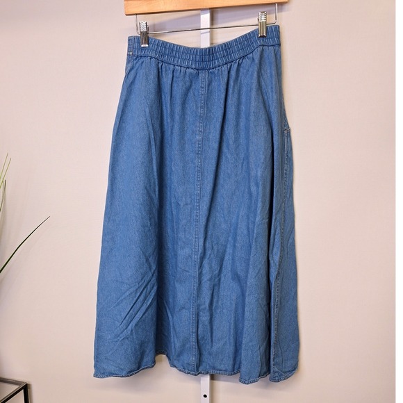 Vintage‎ Russ Studio Women's Denim Midi Skirt Button Front Elastic Waist Size 14 - Picture 3 of 8